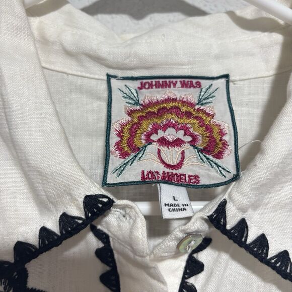 Johnny Was Addison Kimono Sleeve Shirt Floral Embroidery Large Embroidered Sun - Picture 6 of 14